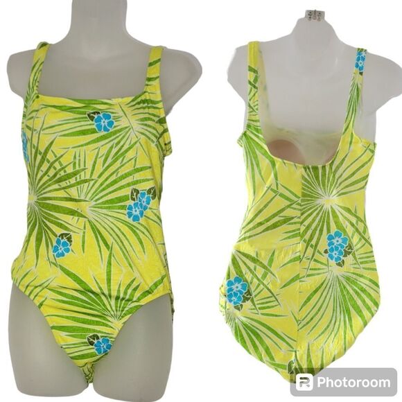 South point a division of jantzen Palm tree yellow one piece bathing suit NWT - Picture 1 of 10